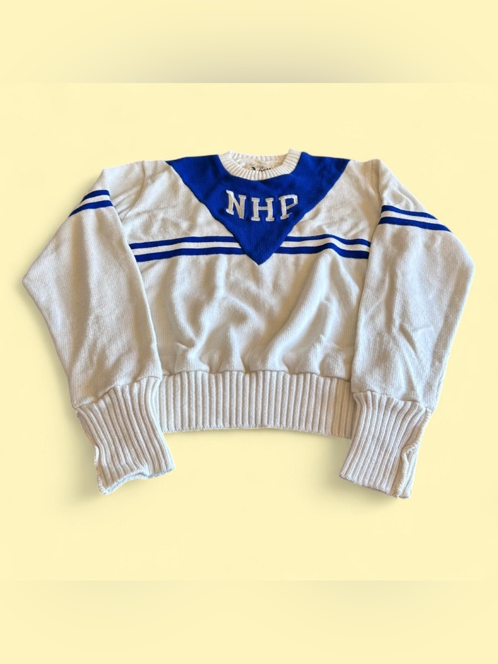 Vintage Dohen Cheerleading Sweater White Blue NHP Letterman Women’s L